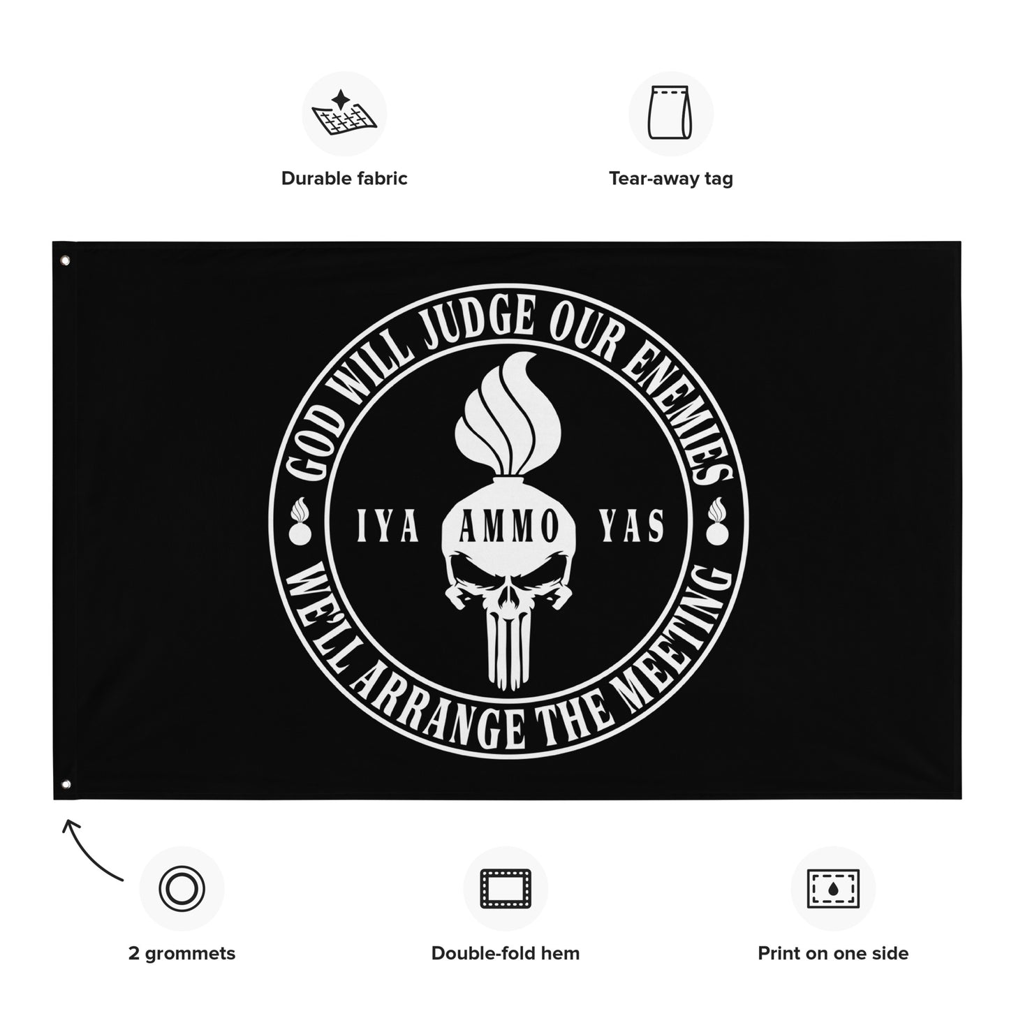 USAF AMMO Punisher Pisspot God Will Judge Our Enemies Circle Logo One-Sided Wall Flag
