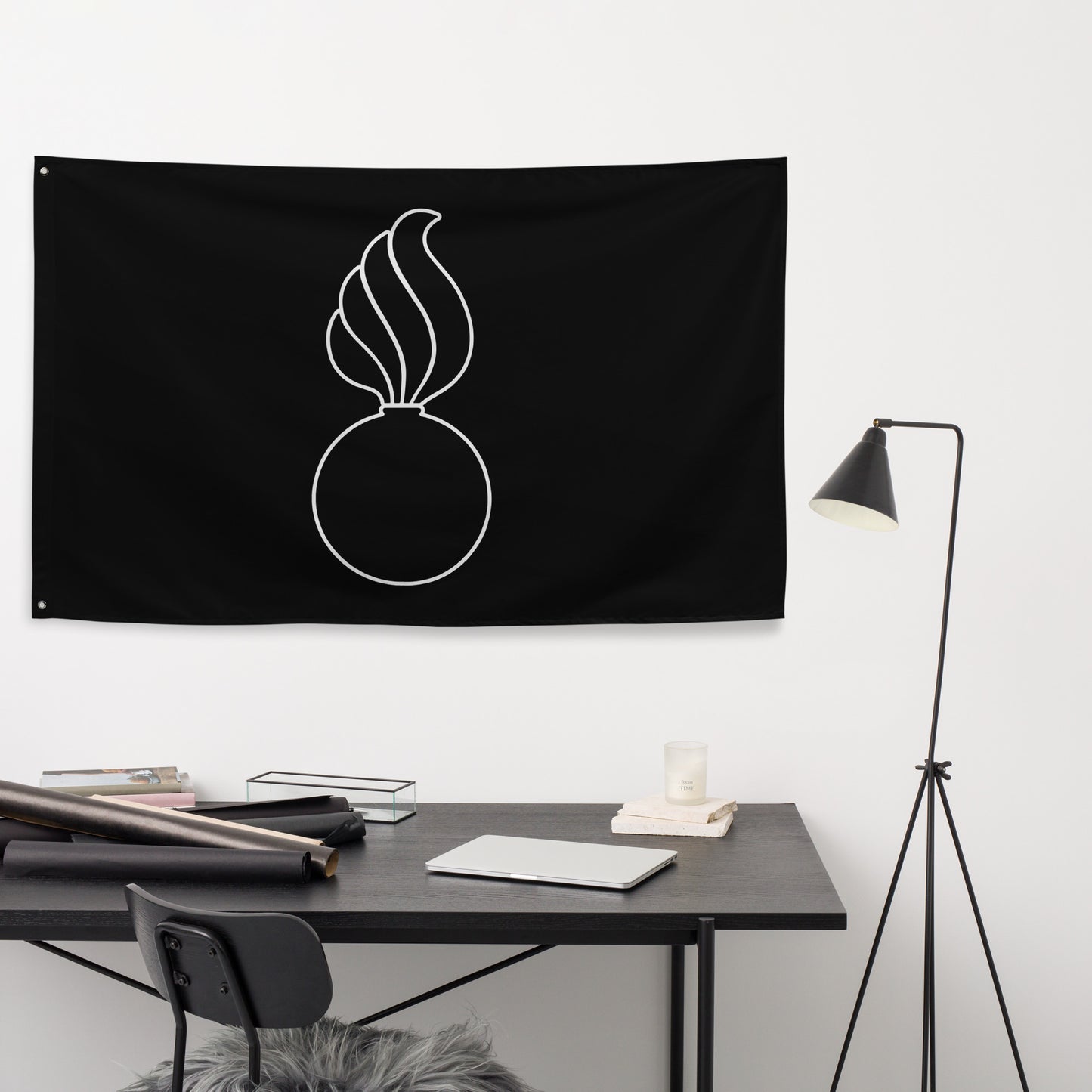 AMMO All Black With White Pisspot Outline One-Sided Wall Flag