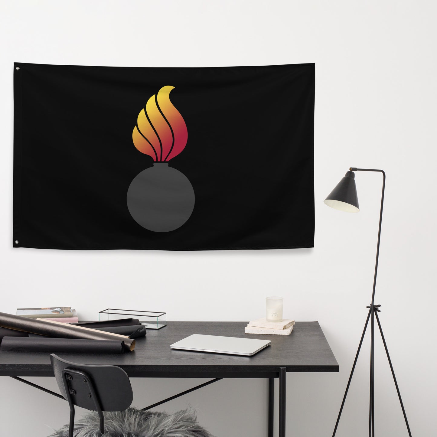 AMMO Black With Yellow and Red Color Flame Pisspot One-Sided Wall Flag