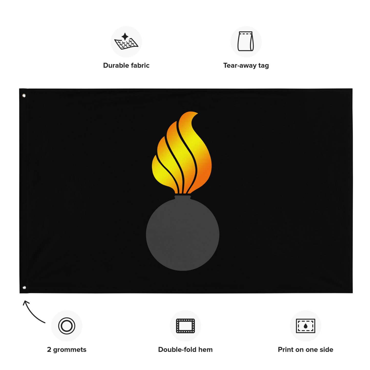 AMMO Black with a Yellow and Orange Color Flame Pisspot One-Sided Wall Flag