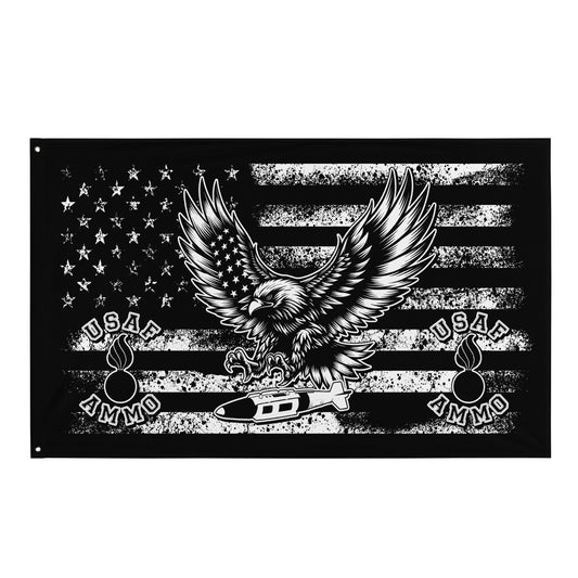 USAF AMMO Eagle Dropping JDAM American Grunge Flag Background Two Pisspot Logos One-Sided Wall Flag