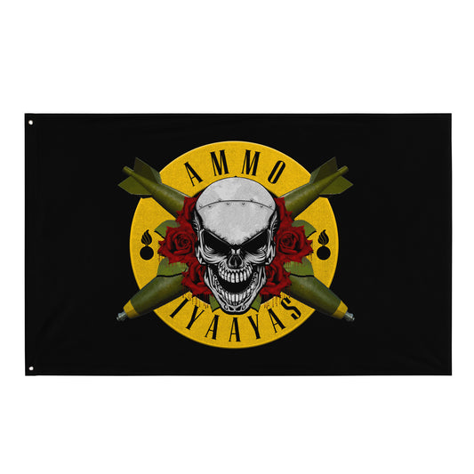 AMMO Skull Roses Bombs and Pisspots One-Sided Wall Flag