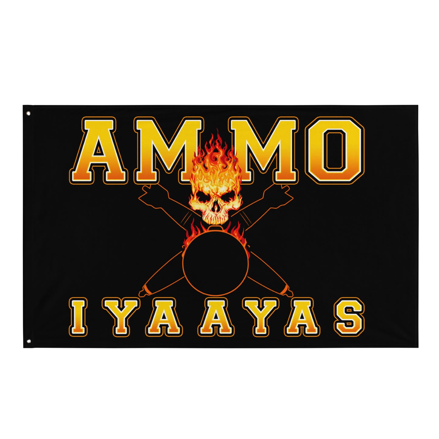 USAF AMMO Fire Filled Text Flaming Skull Pisspot With Crossed Bombs IYAAYAS One-Sided Wall Flag
