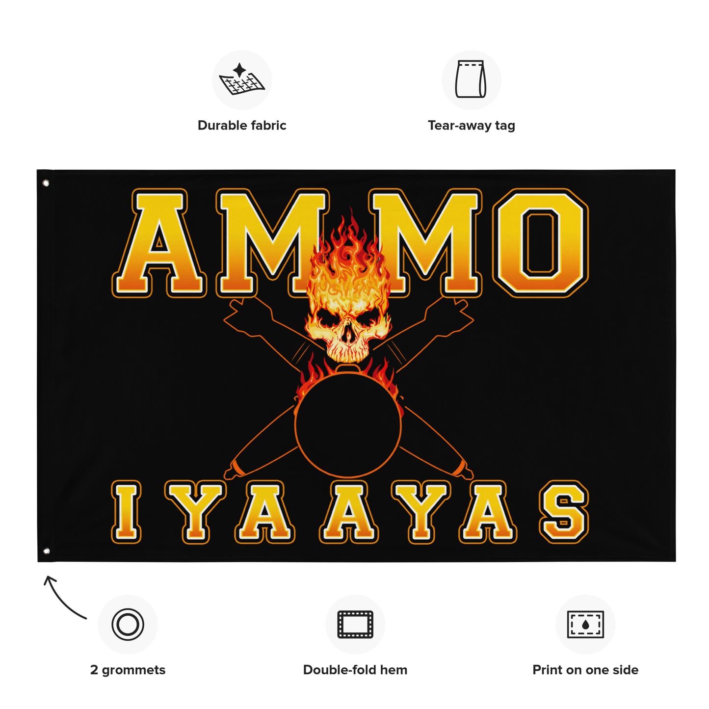 USAF AMMO Fire Filled Text Flaming Skull Pisspot With Crossed Bombs IYAAYAS One-Sided Wall Flag