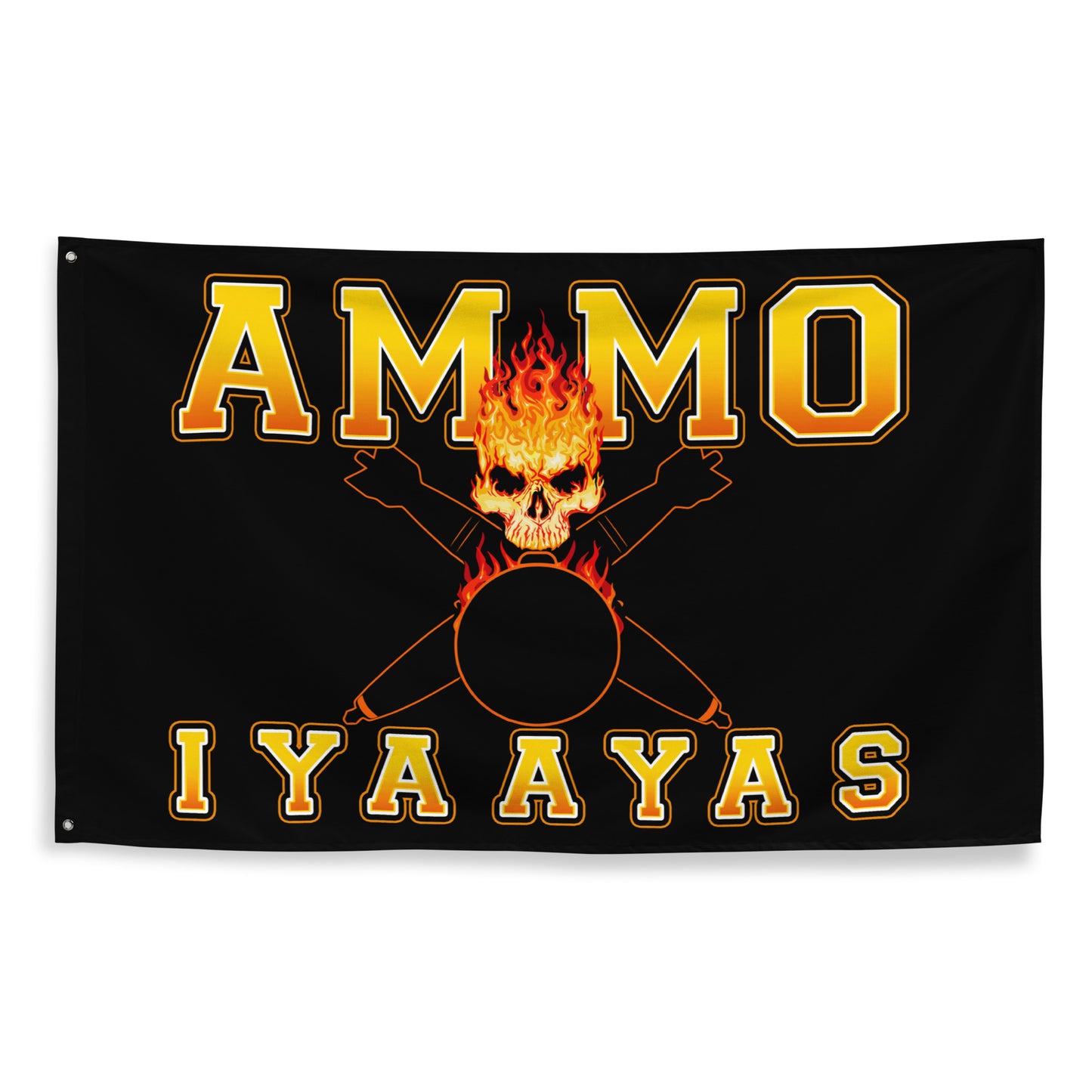 USAF AMMO Fire Filled Text Flaming Skull Pisspot With Crossed Bombs IYAAYAS One-Sided Wall Flag