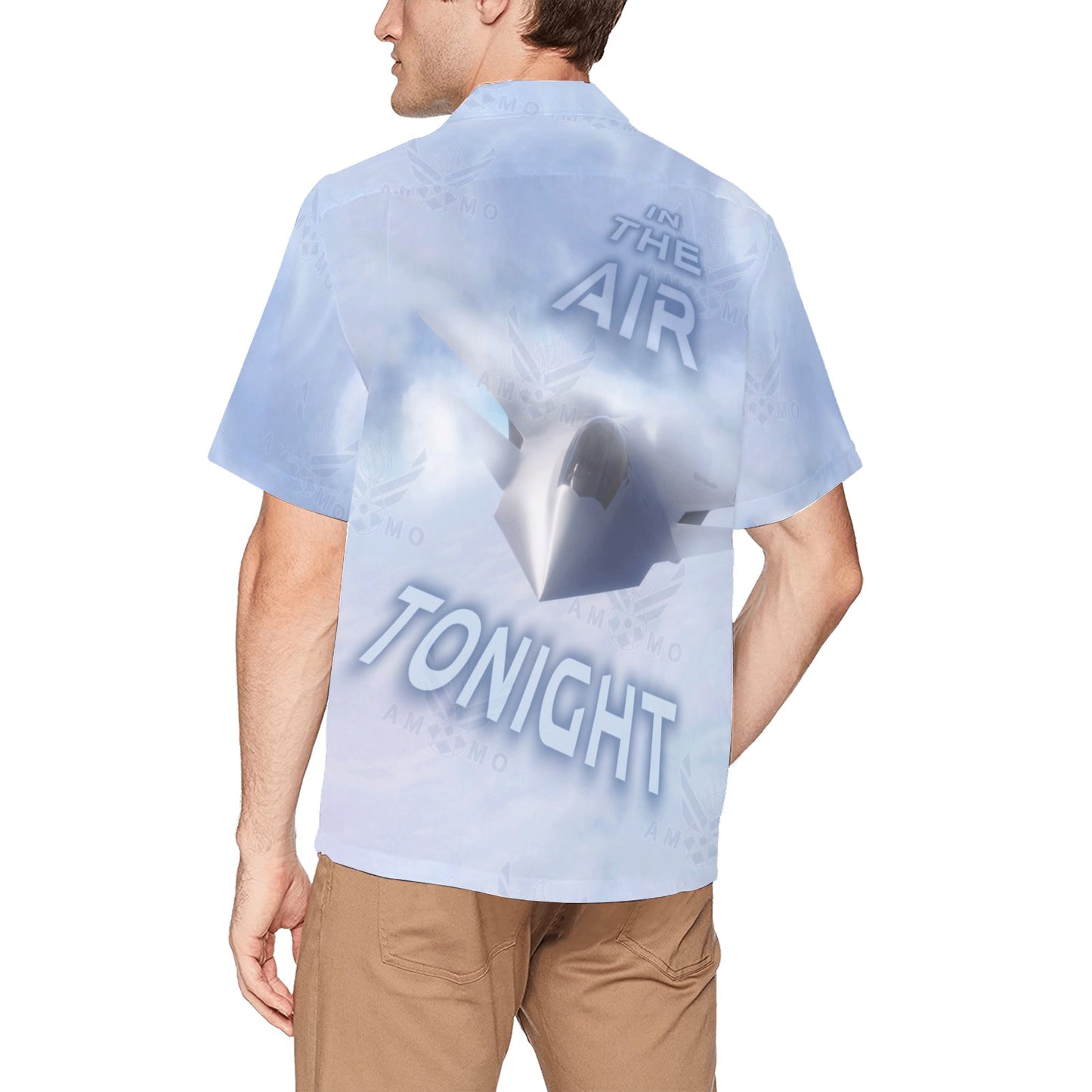 USAF AMMO F-47 Clouds In The Air Tonight Vector Logo Combined with Pisspots Mens Hawaiian Shirt With Left Chest Pocket