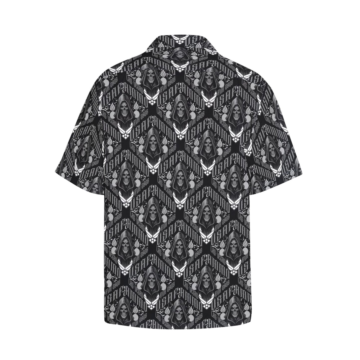 USAF AMMO Grim Reaper 2026 Las Vegas AVA Pisspots IYAAYAS Mens Black V1 Event Hawaiian Shirt with Front Left Chest Pocket