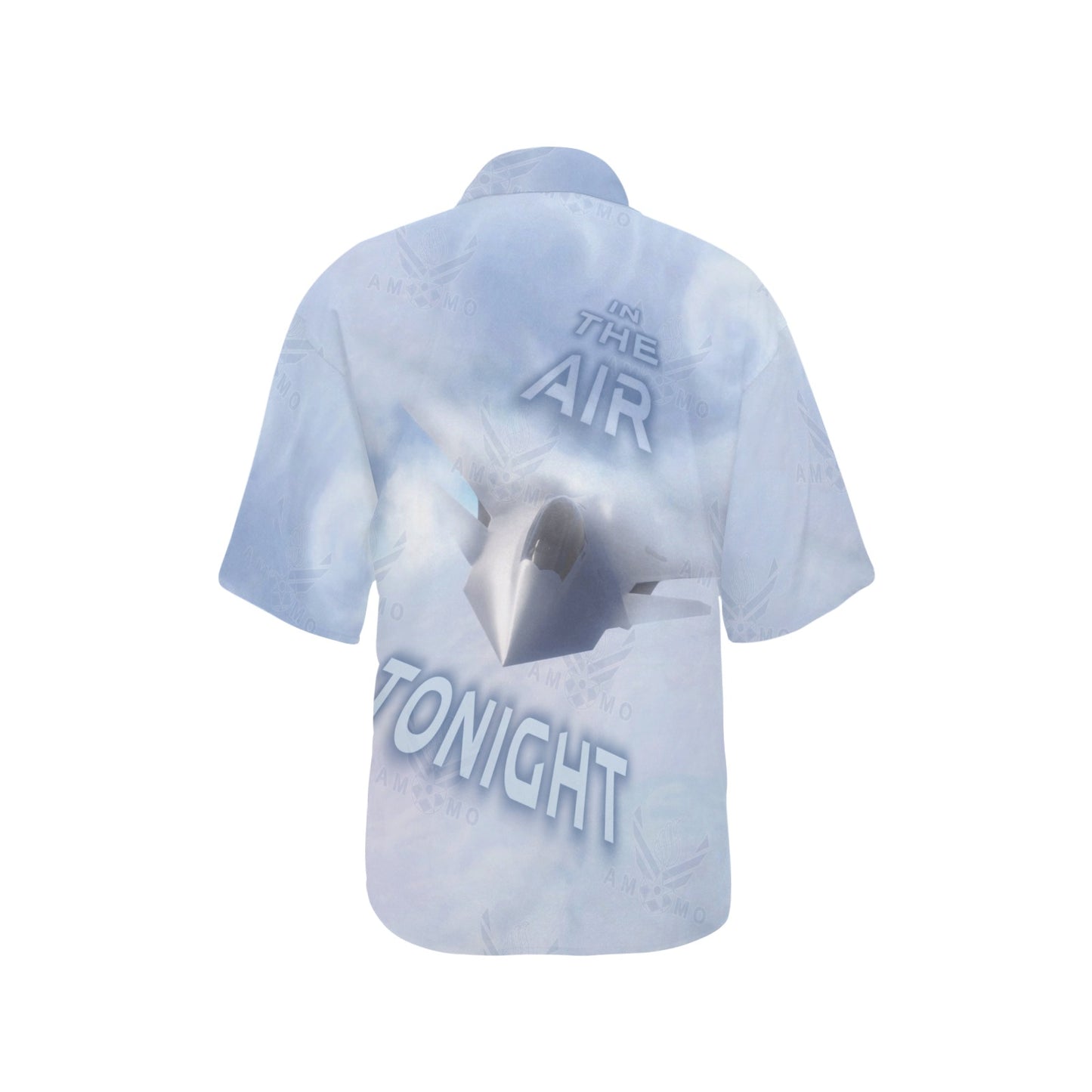 USAF AMMO F-47 Clouds In The Air Tonight Vector Logo Combined with Pisspots Womens Hawaiian Shirt