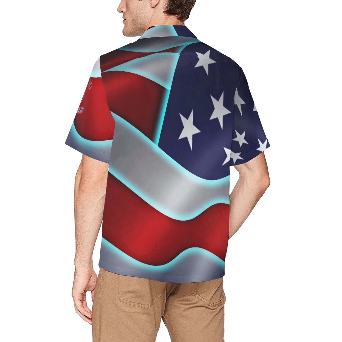 USAF AMMO Veteran American Flag Shiny Chrome Appearance Mens Hawaiian Shirt With Left Chest Pocket