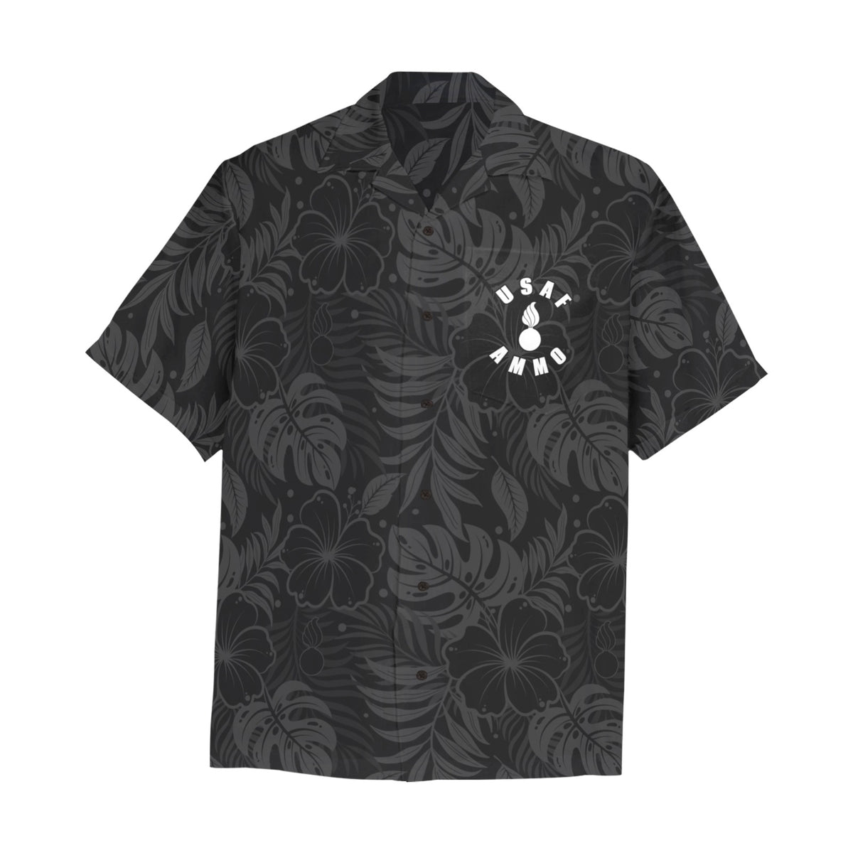 USAF AMMO Aint No Mountain High Enough Drone Dropping Bomb on Bunker Hawaiian Shirt With Left Chest Pocket