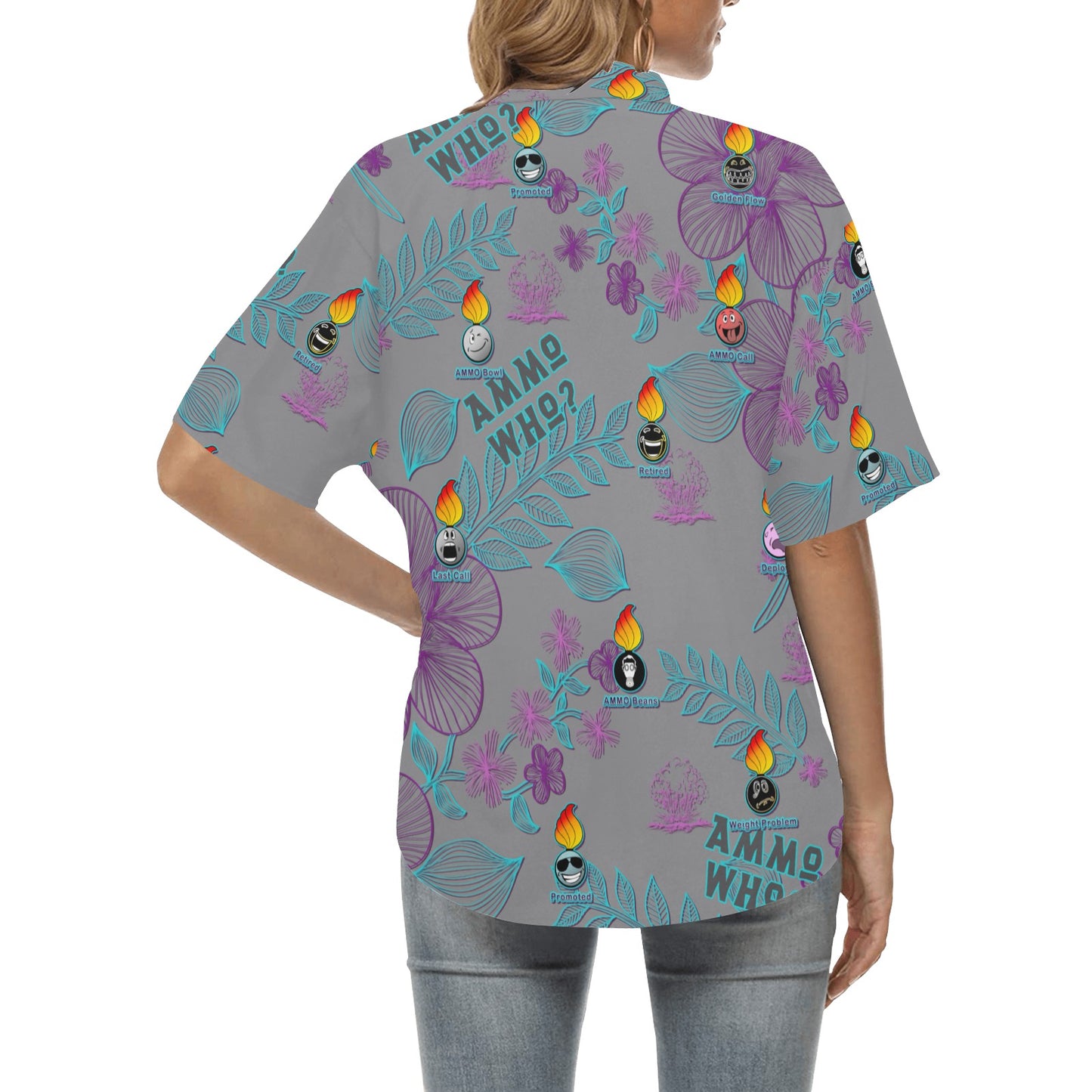 AMMO Who Different Event Pisspot Facial Expressions Neon Flowers Womens Hawaiian Shirt