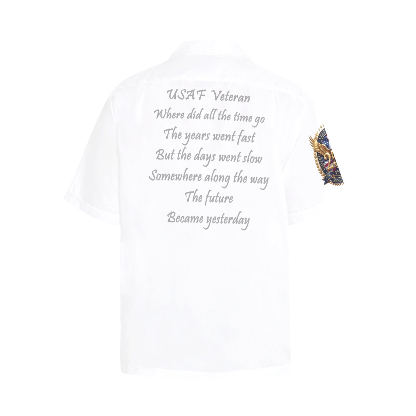 AMMO United States 250th Anniversary Gold Eagle Pisspot Logo White Hawaiian Shirt With Left Chest Pocket