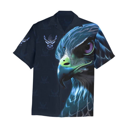 USAF AMMO Veteran Falcon Blue AF Vector Logo Pisspot Mens Hawaiian Shirt With Left Chest Pocket