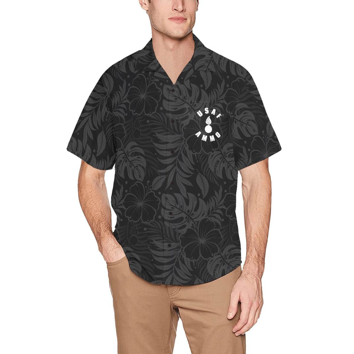 USAF AMMO Aint No Mountain High Enough Drone Dropping Bomb on Bunker Hawaiian Shirt With Left Chest Pocket