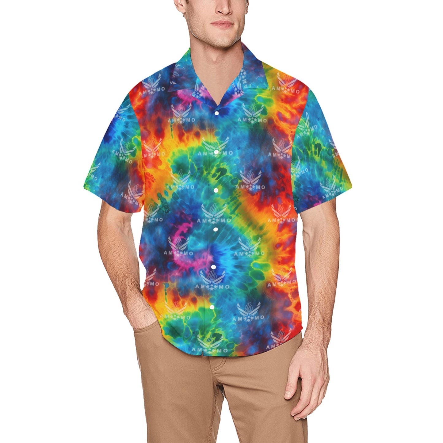 USAF AMMO Tie Dye AF Vectors Combined With Pisspots All Over Mens Hawaiian Shirt With Front Left Chest Pocket