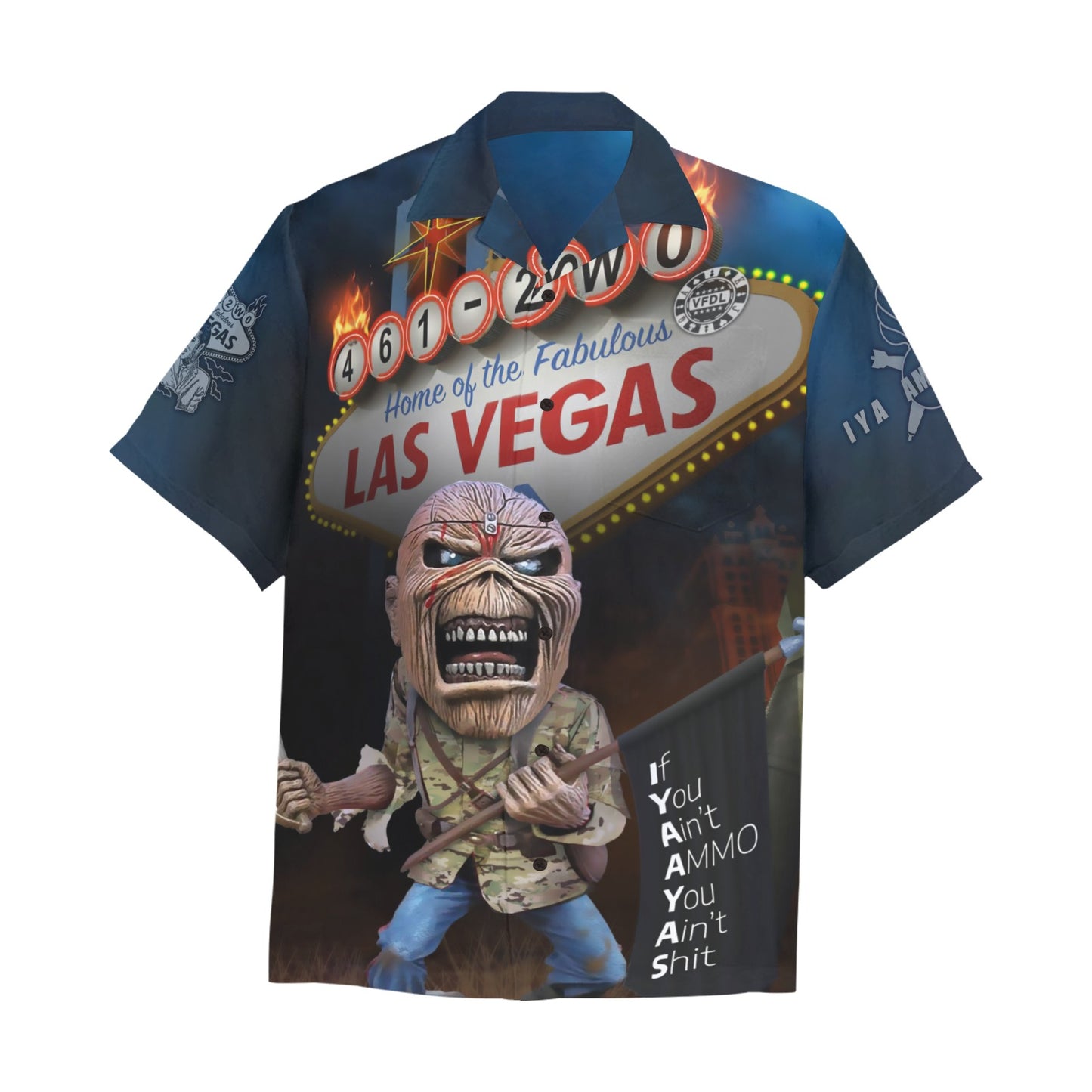 USAF AMMO Las Vegas Eddie Holding Black IYAAYAS Acronym Flag Vegas Sign Hawaiian Shirt With Left Chest Pocket