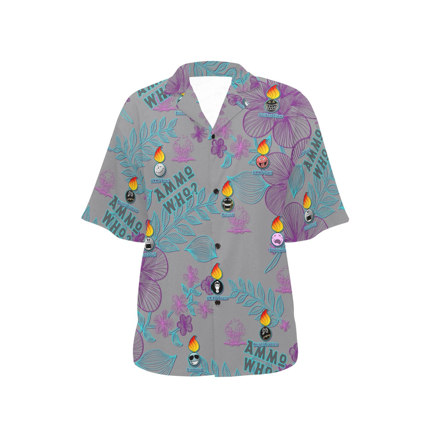 AMMO Who Different Event Pisspot Facial Expressions Neon Flowers Womens Hawaiian Shirt