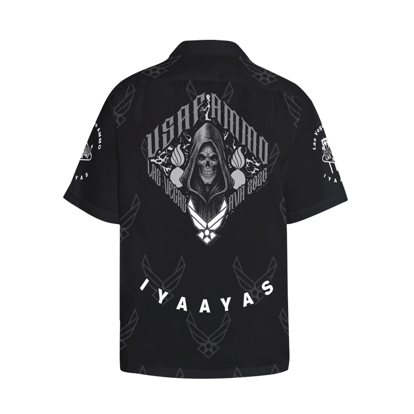 USAF AMMO Grim Reaper 2026 Las Vegas AVA Pisspots IYAAYAS Mens Black V3 Event Hawaiian Shirt with Front Left Chest Pocket