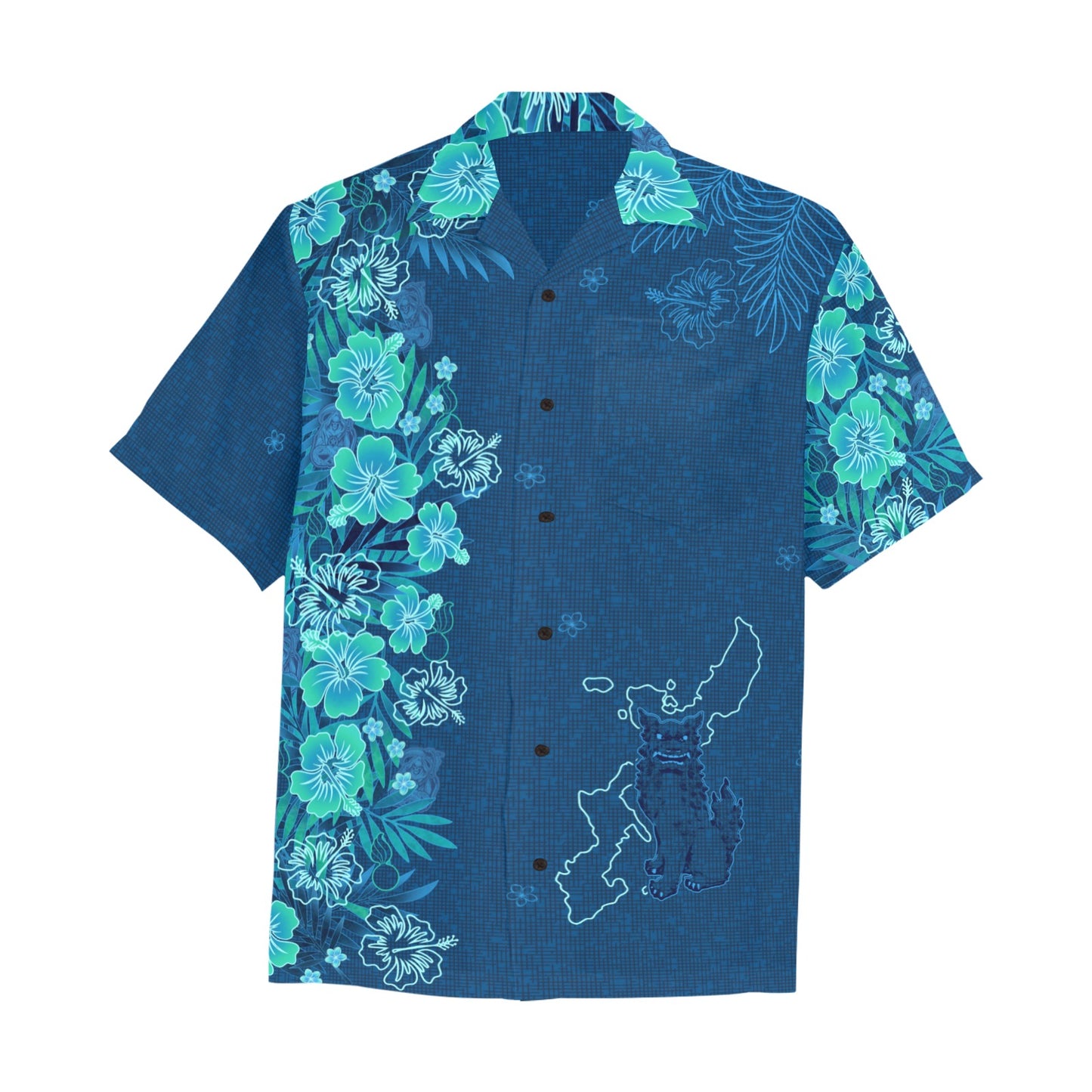 Pisspots Reapers Tropical Flowers Leaves and No Unit Patch Kariyushi Okinawan Style Men’s Hawaiian Shirt With Left Chest Pocket