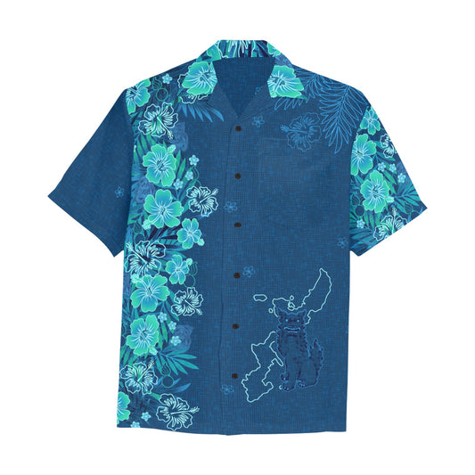 Pisspots Reapers Tropical Flowers Leaves and No Unit Patch Kariyushi Okinawan Style Men’s Hawaiian Shirt With Left Chest Pocket