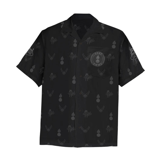 2027 AMMO Bash Las Vegas Grim Reaper Snake Eyes Black Subdued Logos Men’s Hawaiian Shirt with Left Chest Pocket