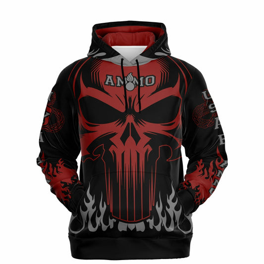 AMMO Skull Flames Black Red Grey Fashion Hoodie - All Over Print