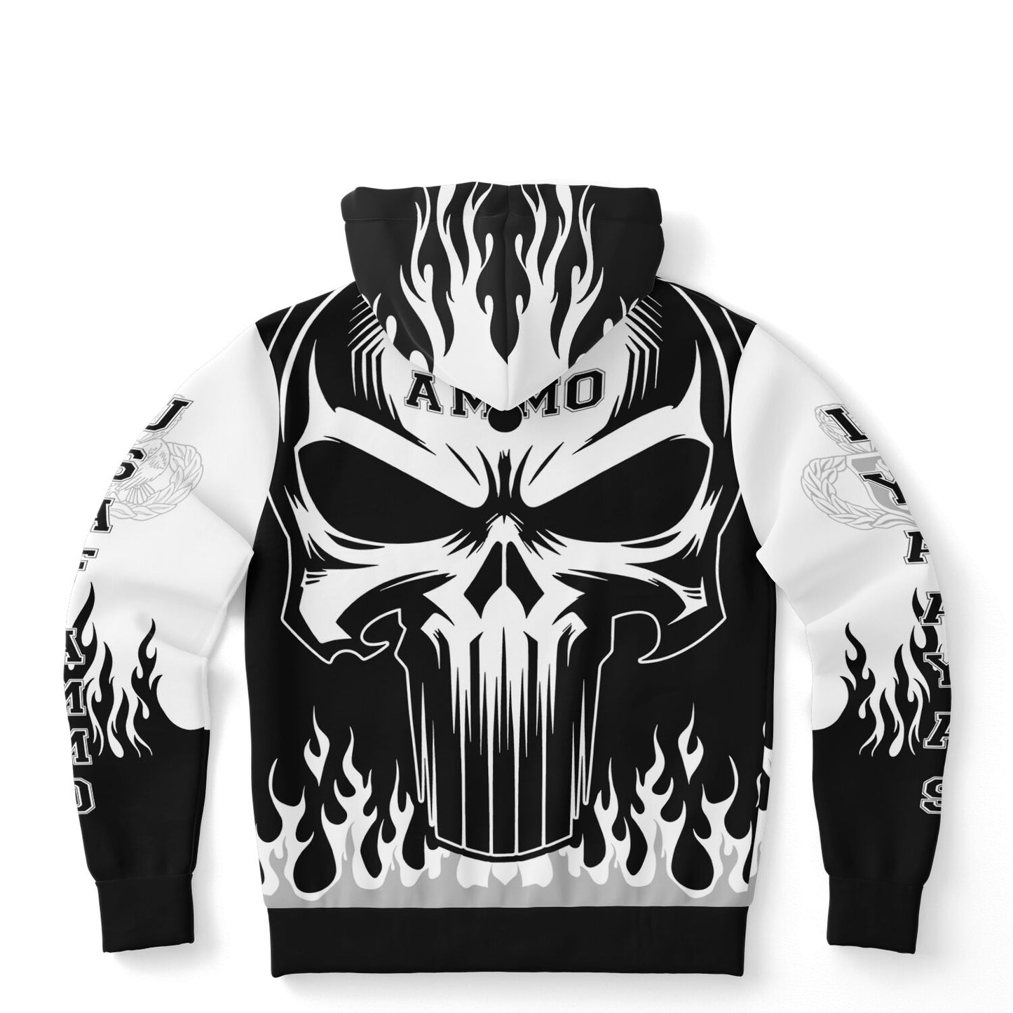 AMMO Skull Flames Black White Grey Fashion Hoodie - All Over Print