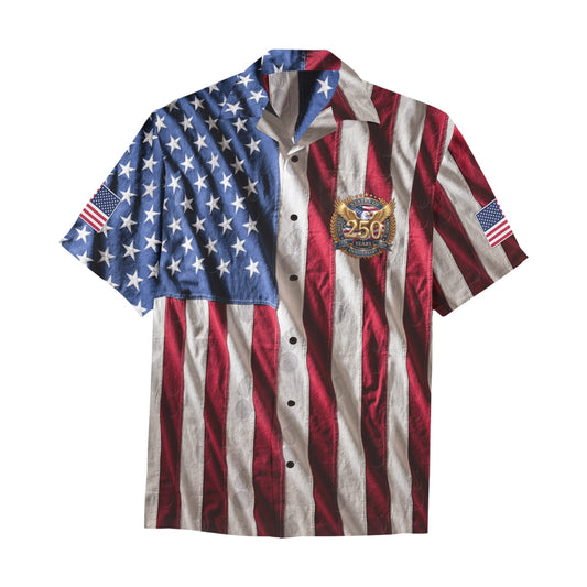 USA 250th Anniversary Freedom American Flags and Gold Eagle Logo with Subdued Pisspots Hawaiian Shirt With Left Chest Pocket