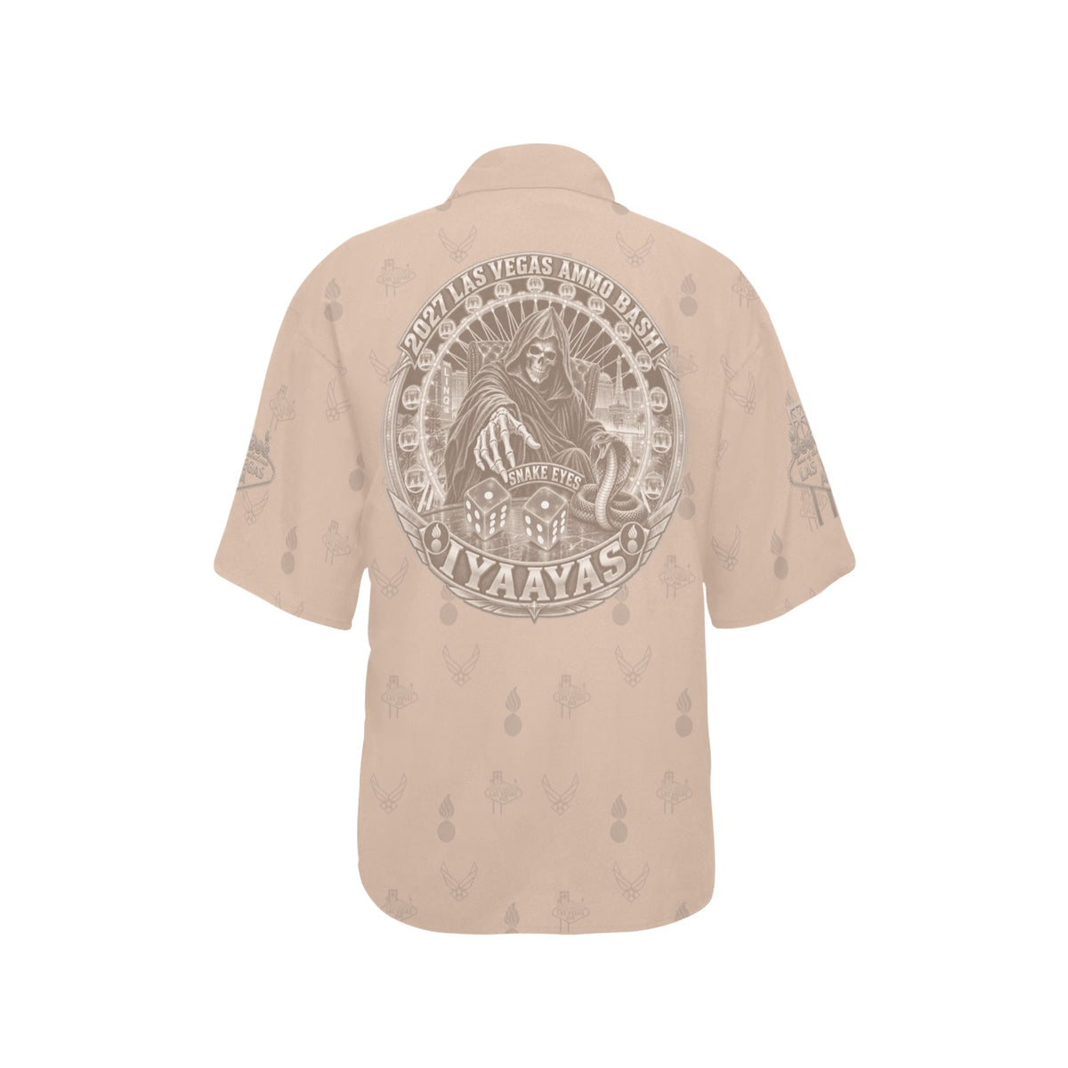 2027 AMMO Bash Las Vegas Grim Reaper Snake Eyes Sand Subdued Color Logos Women’s Hawaiian Shirt with No Pocket