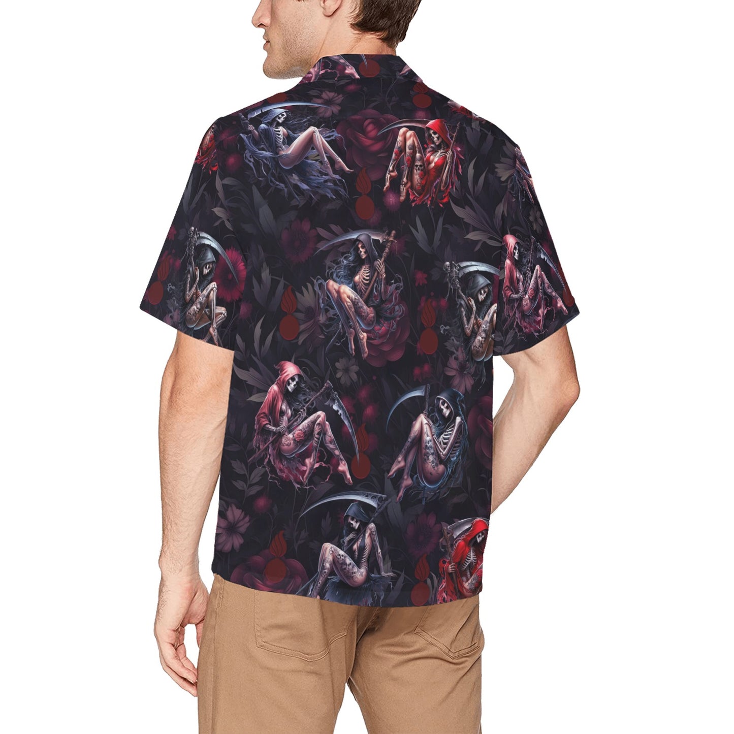 USAF AMMO Female Grim Reapers Flowers and Pisspots Mens Hawaiian Shirt With Left Chest Pocket