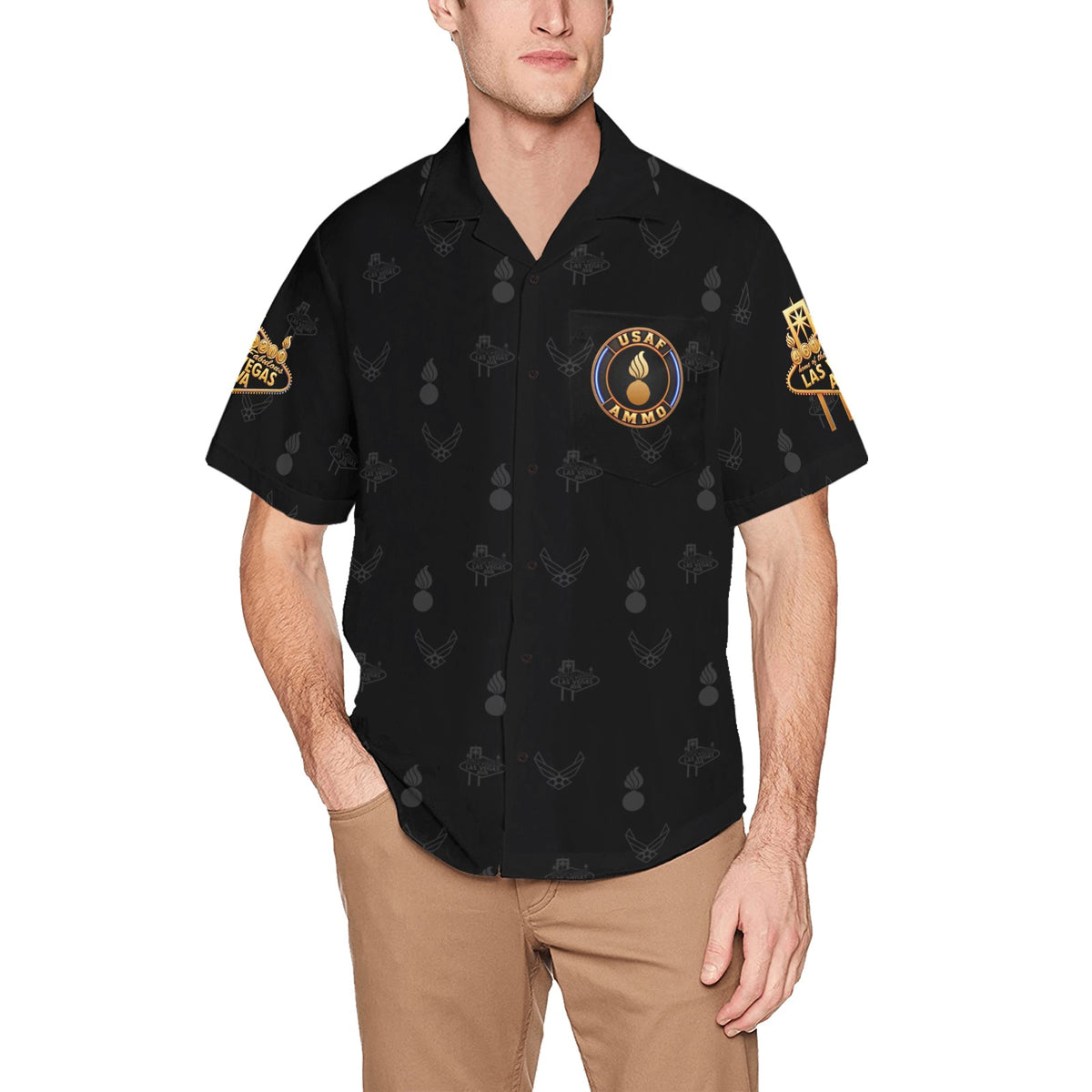 2027 AMMO Bash Las Vegas Grim Reaper Snake Eyes Black Full Color Logos Men’s Hawaiian Shirt with Left Chest Pocket