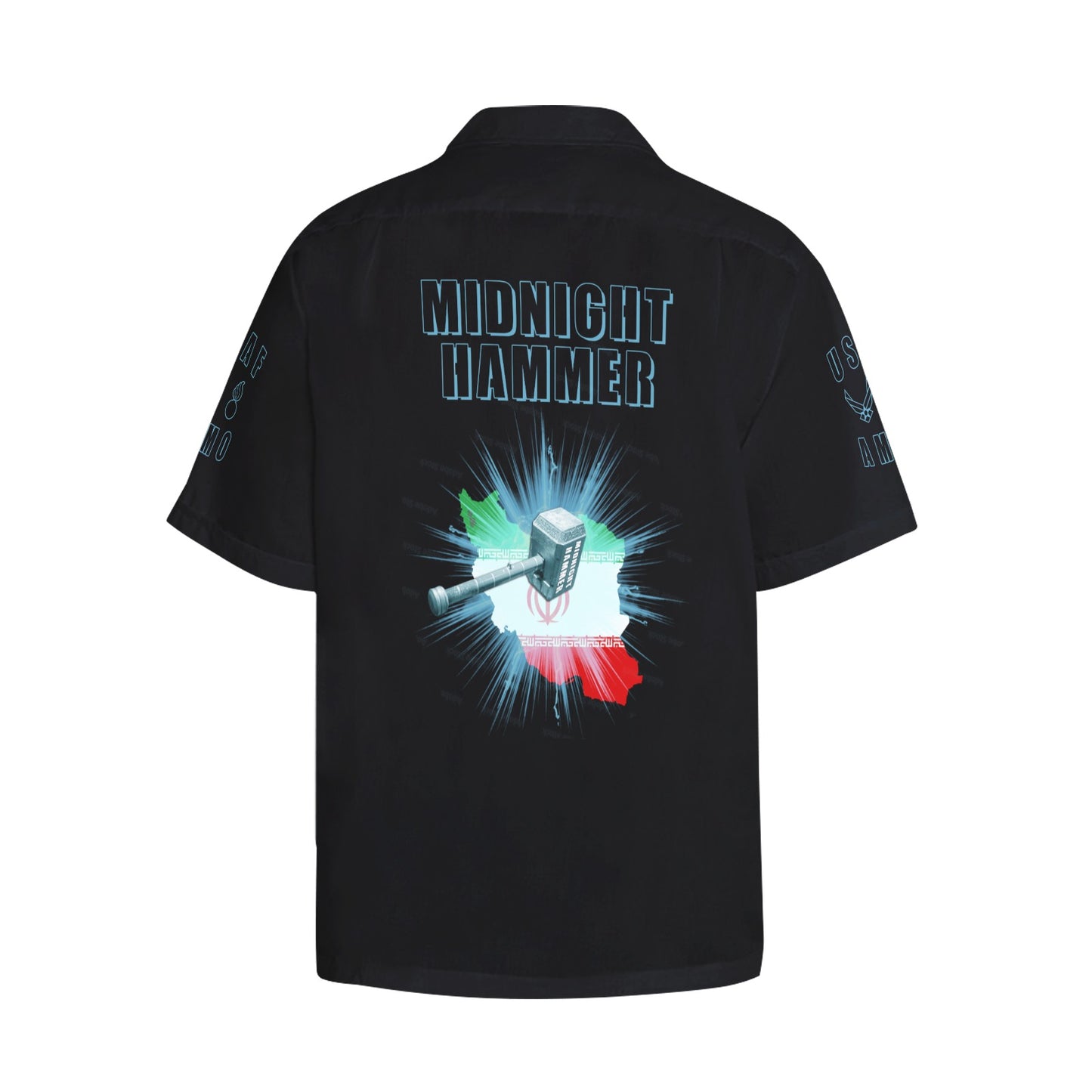 USAF AMMO Midnight Hammer Colored Map Pisspot AF Vector Mens Black Hawaiian Shirt With Left Chest Pocket