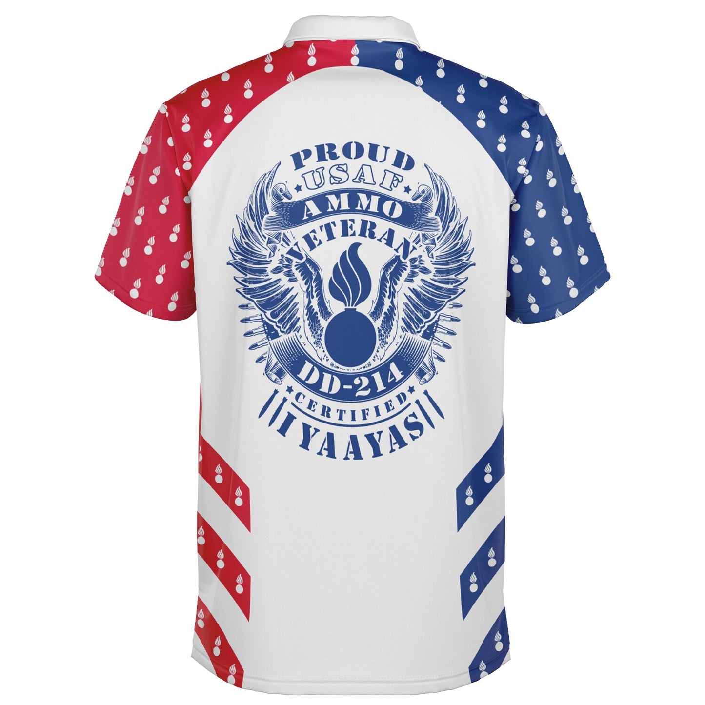 Proud USAF AMMO Veteran Pisspot Eagle Wings DD-214 Certified IYAAYAS Red White Blue Polo Shirt - All Over Print