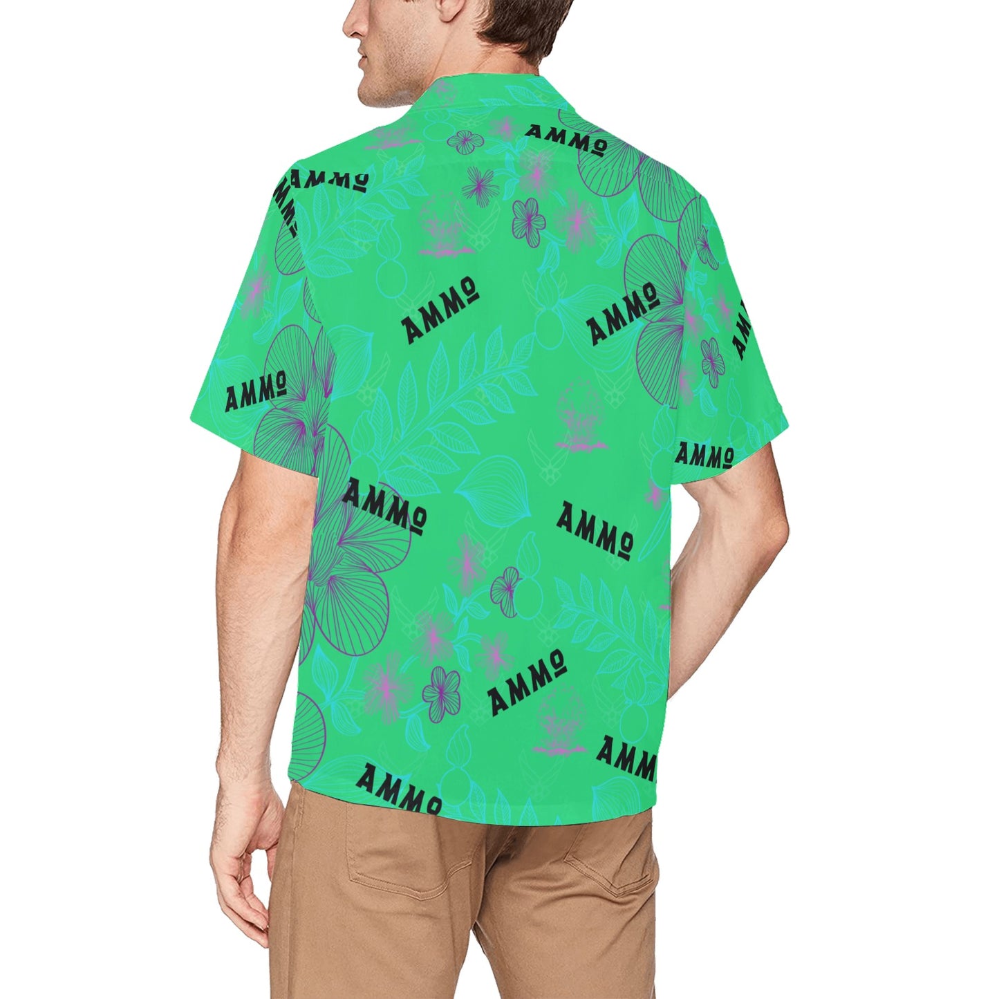 USAF AMMO Neon Green Pisspots and Subtle AF Vectors AMMO Pride Mens Hawaiian Shirt With Left Chest Pocket
