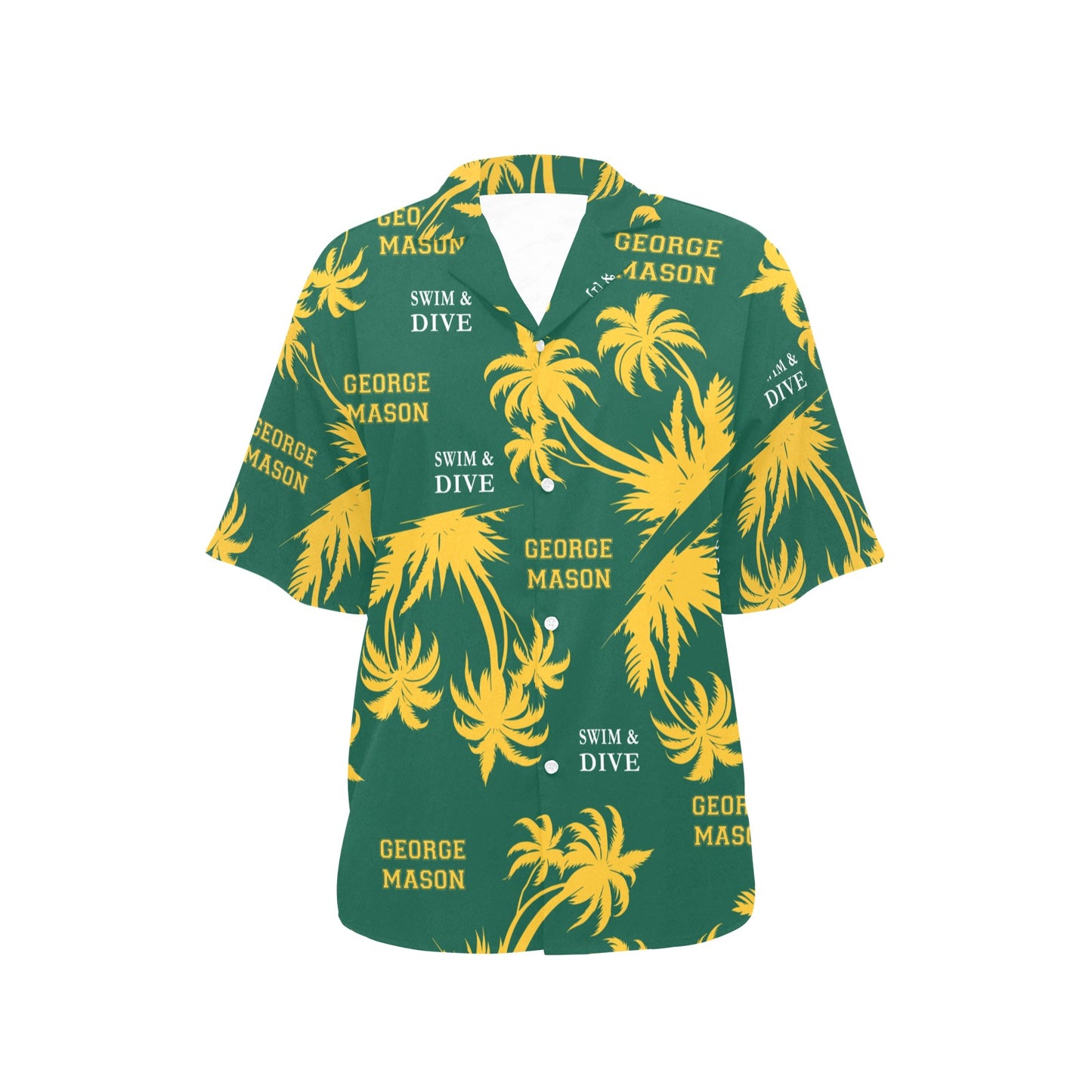 Green and Yellow George Mason Swim and Dive Team Fan Womens Hawaiian Shirt