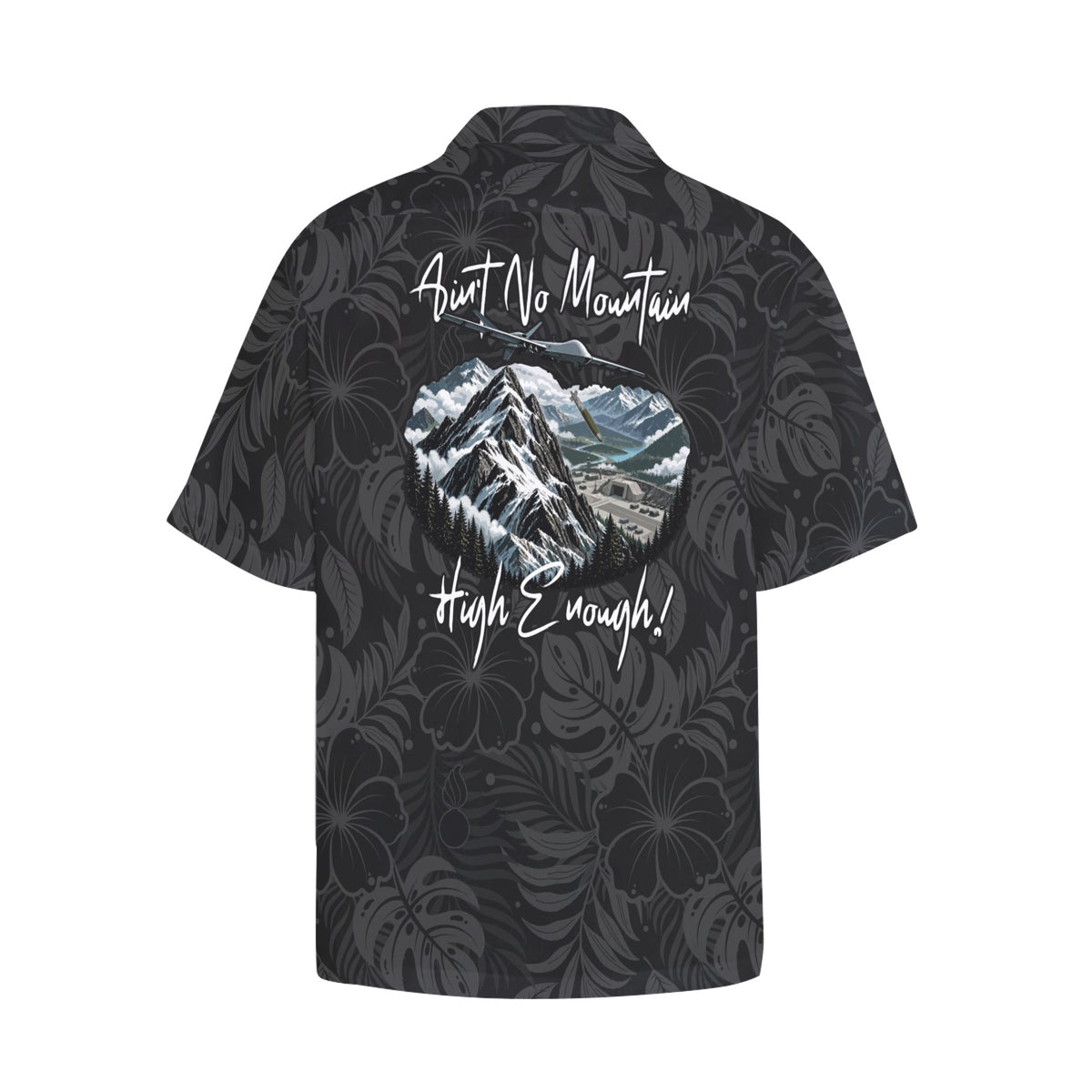 USAF AMMO Aint No Mountain High Enough Drone Dropping Bomb on Bunker Hawaiian Shirt With Left Chest Pocket