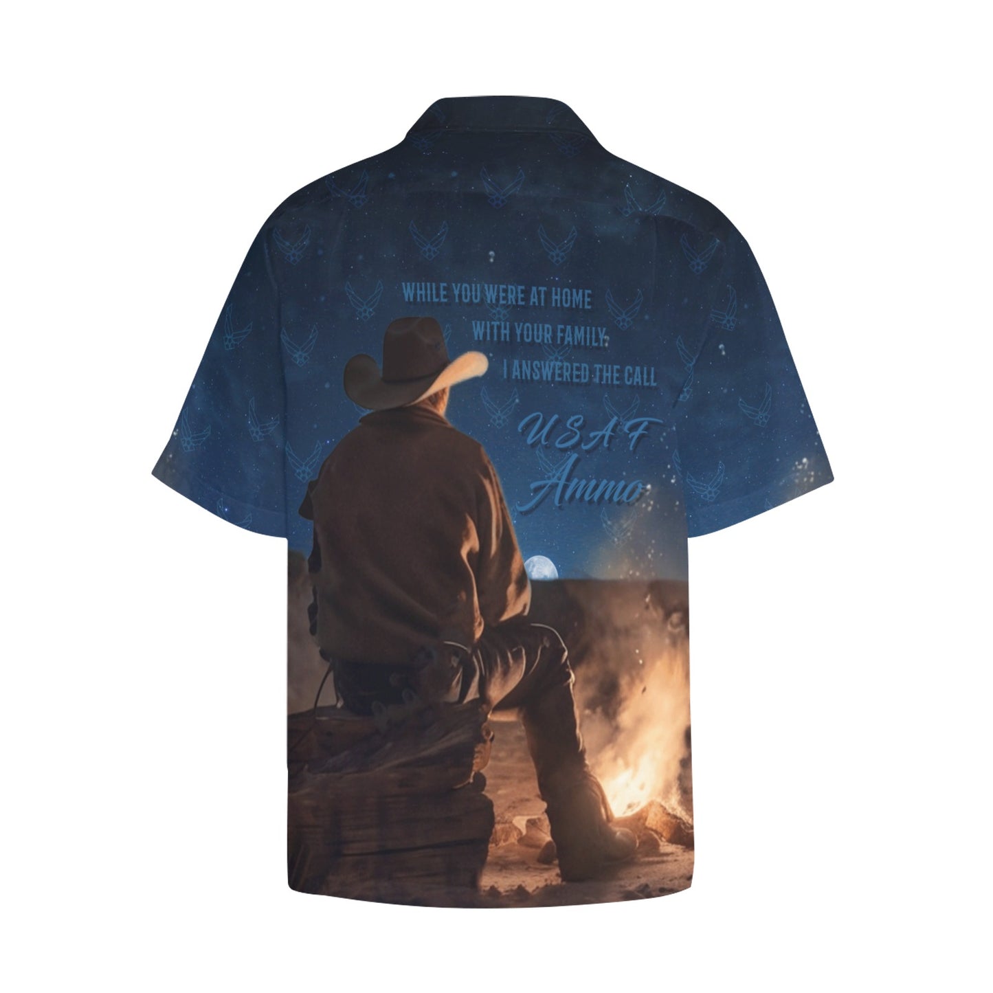 USAF AMMO Cowboy Campfire Moon Star Filled Night Sky I Answered The Call Mens Hawaiian Shirt With Left Chest Pocket