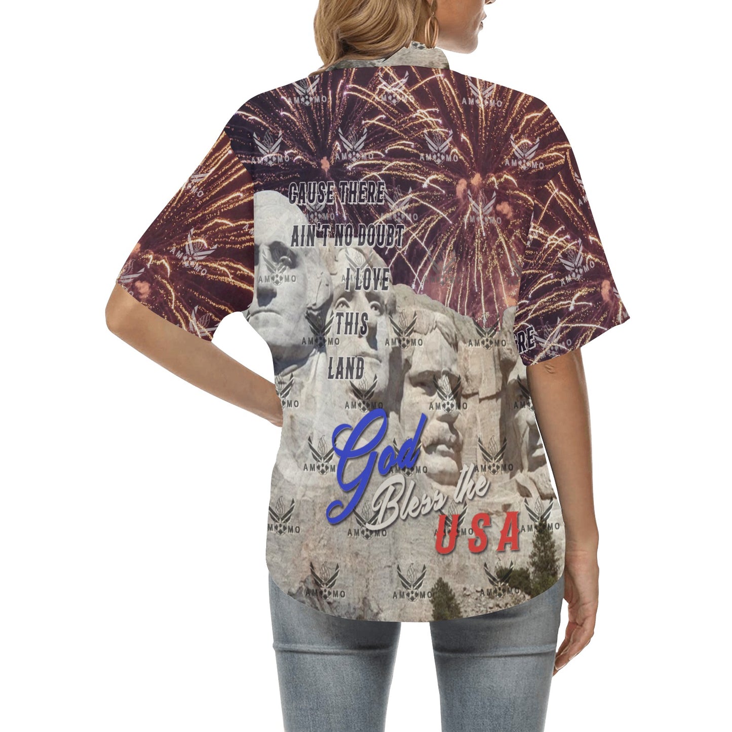 Mount Rushmore Patriotic AMMO Womens Hawaiian Shirt