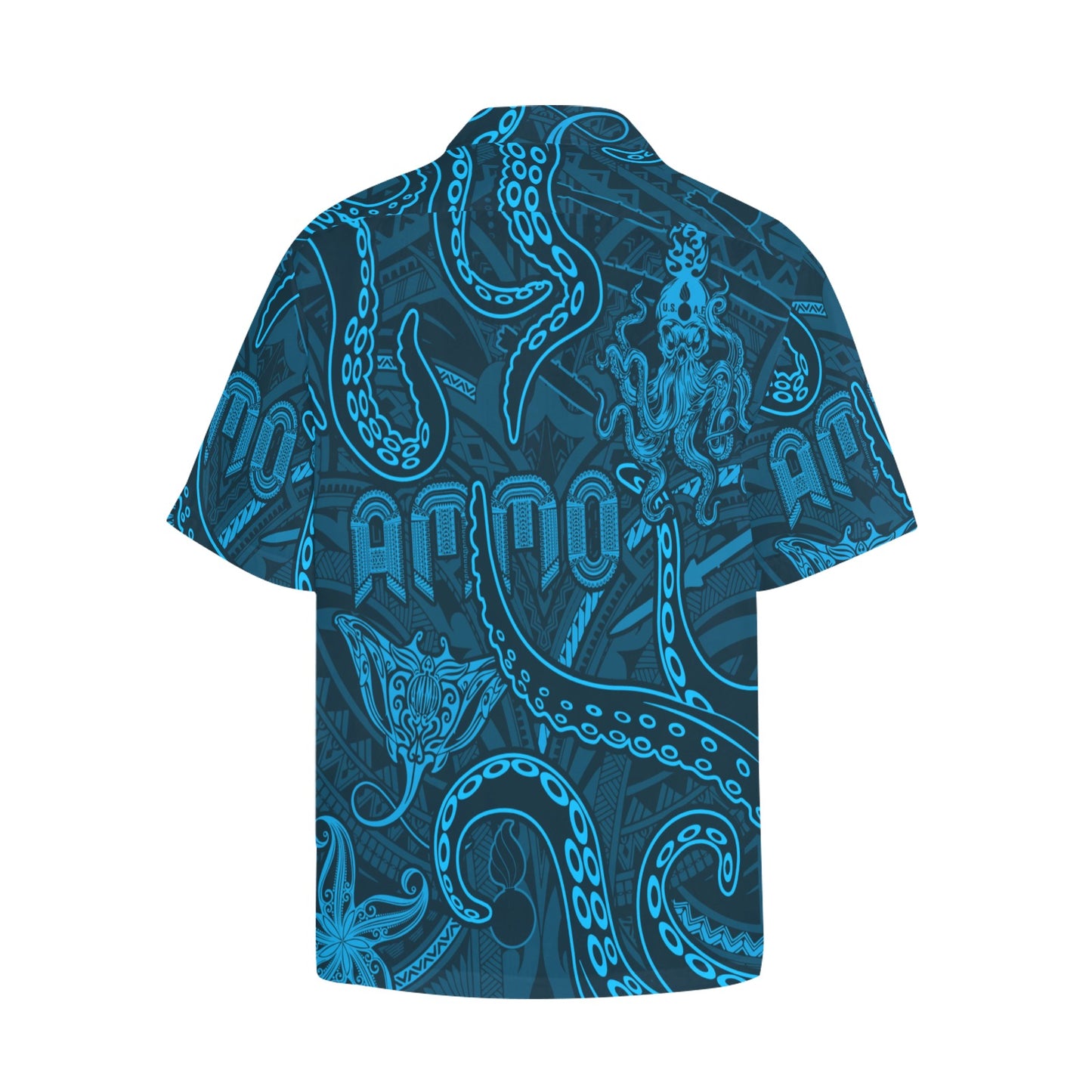 Aqua Blue Sea Life Mens Hawaiian Shirt With Left Chest Pocket