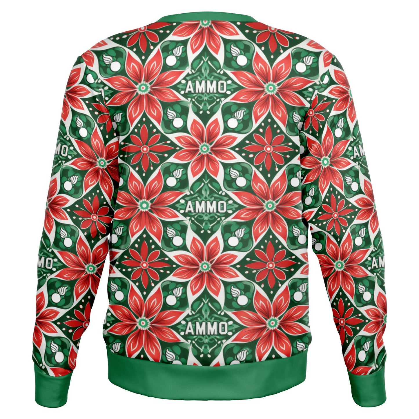 AMMO Christmas Party Red and Green Flowers Leaves and Pisspots Wrapping Paper Style Mens Sweatshirt
