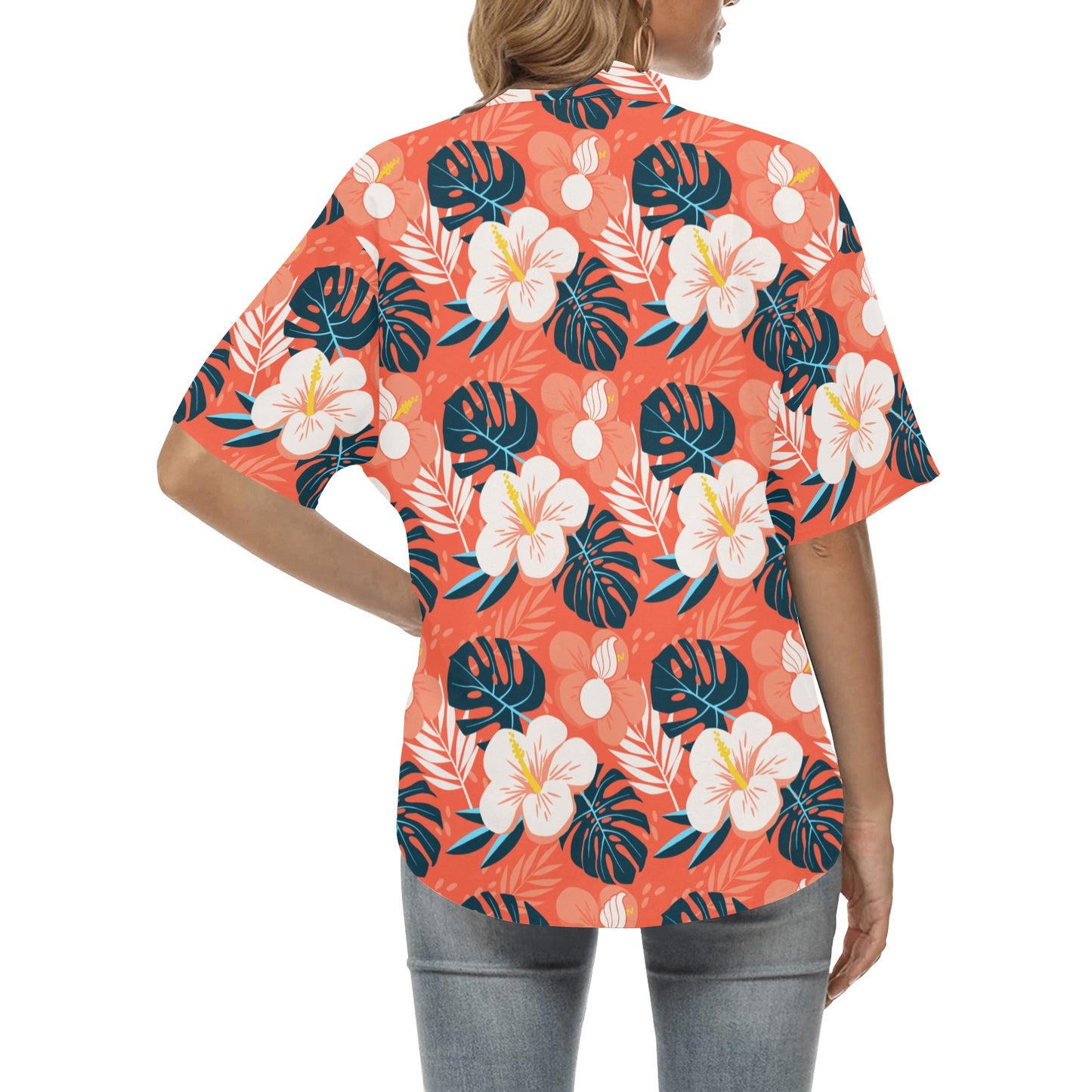USAF AMMO Flowers Leaves and Pisspots Orange Background Womens Hawaiian Shirt