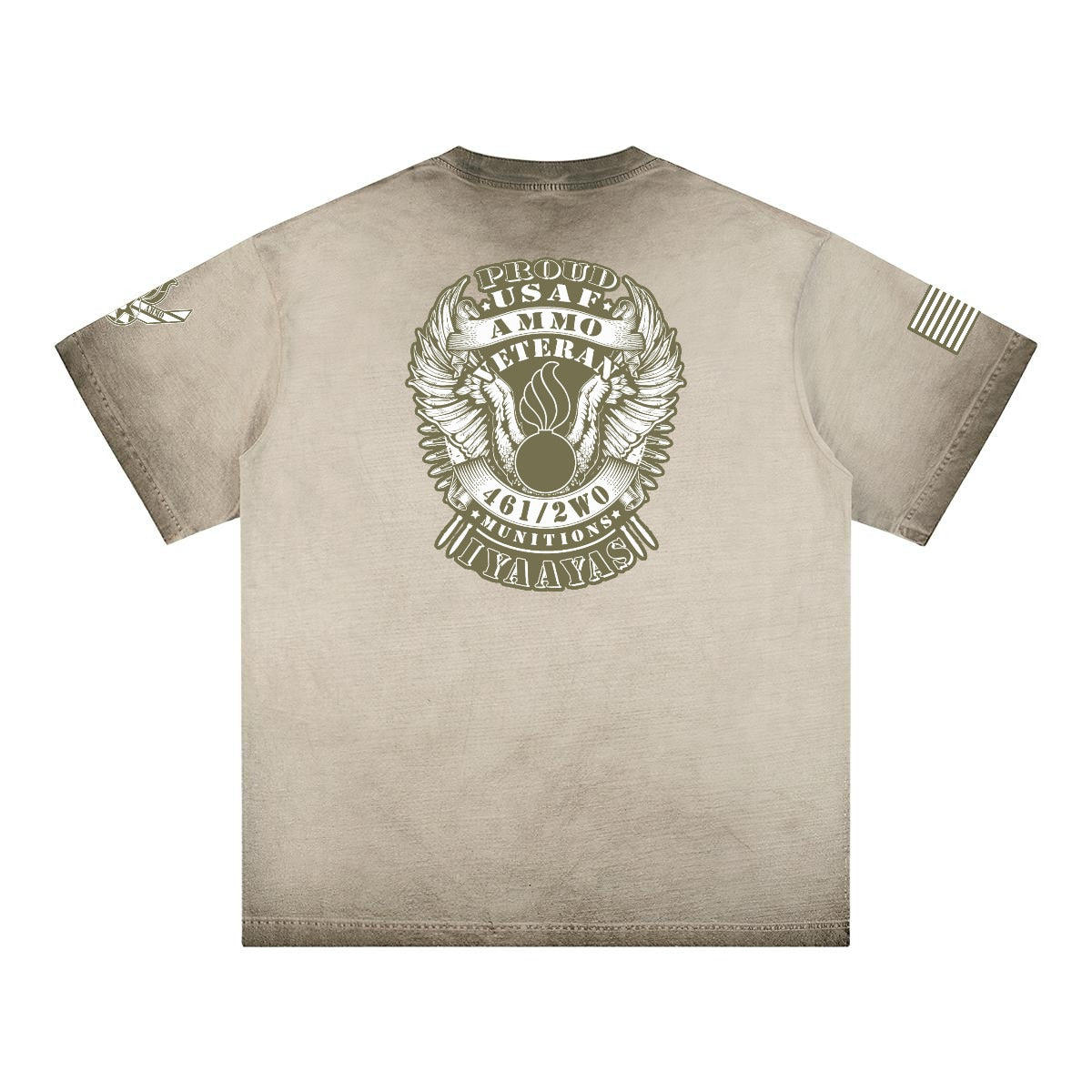 Proud USAF AMMO Veteran IYAAYAS Khaki or Army Green Men's Retro Heavyweight Washed T-shirt Cotton