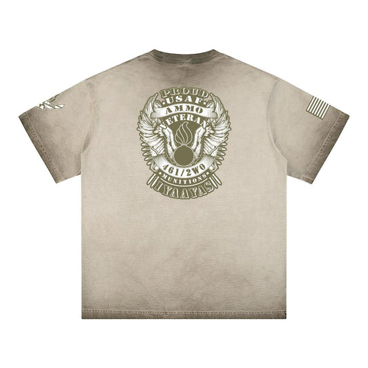 Proud USAF AMMO Veteran IYAAYAS Khaki or Army Green Men's Retro Heavyweight Washed T-shirt Cotton