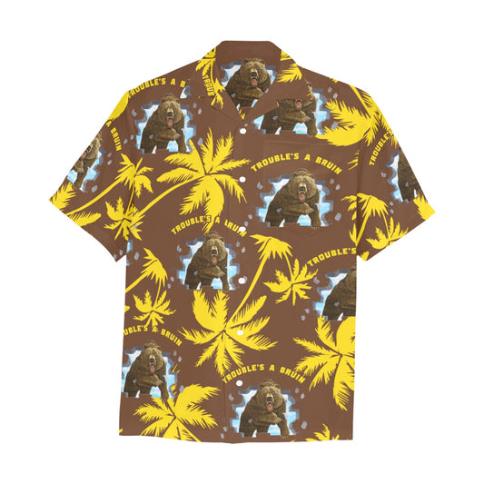 Fargo South High Troubles A Bruin Brown Bear Brick Wall Yellow Palm Trees Brown Hawaiian Shirt With Pocket