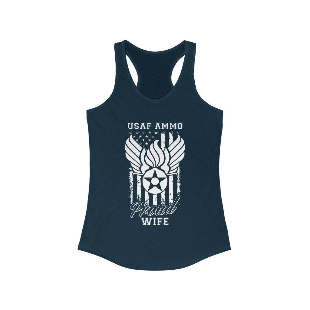 USAF AMMO Flag Hap Arnold Logo With Pisspot Proud Wife Womens Ideal Racerback Tank Top - AMMO Pisspot IYAAYAS Gear