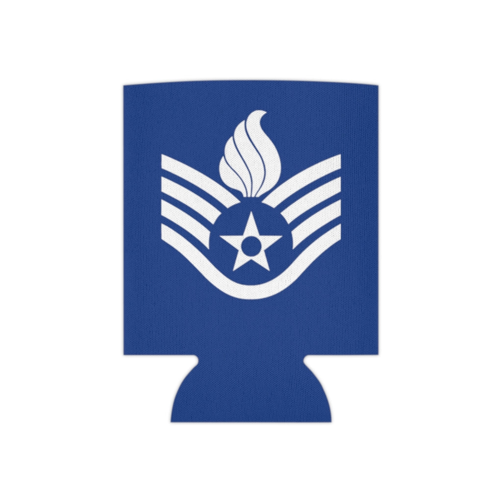 USAF AMMO White Staff Sergeant Stripes With Pisspot Flames Blue Beer Coozie Can Cooler