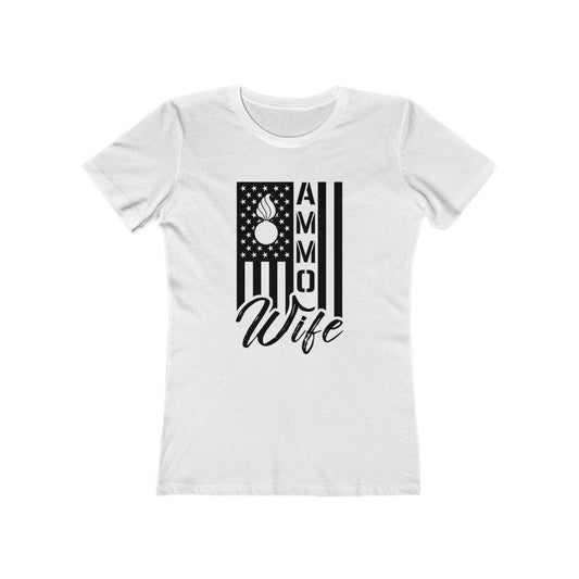 USAF AMMO Wife Light Shirts Vertical American Flag With Pisspot Inside Stars Women's The Boyfriend Tee - AMMO Pisspot IYAAYAS Gear