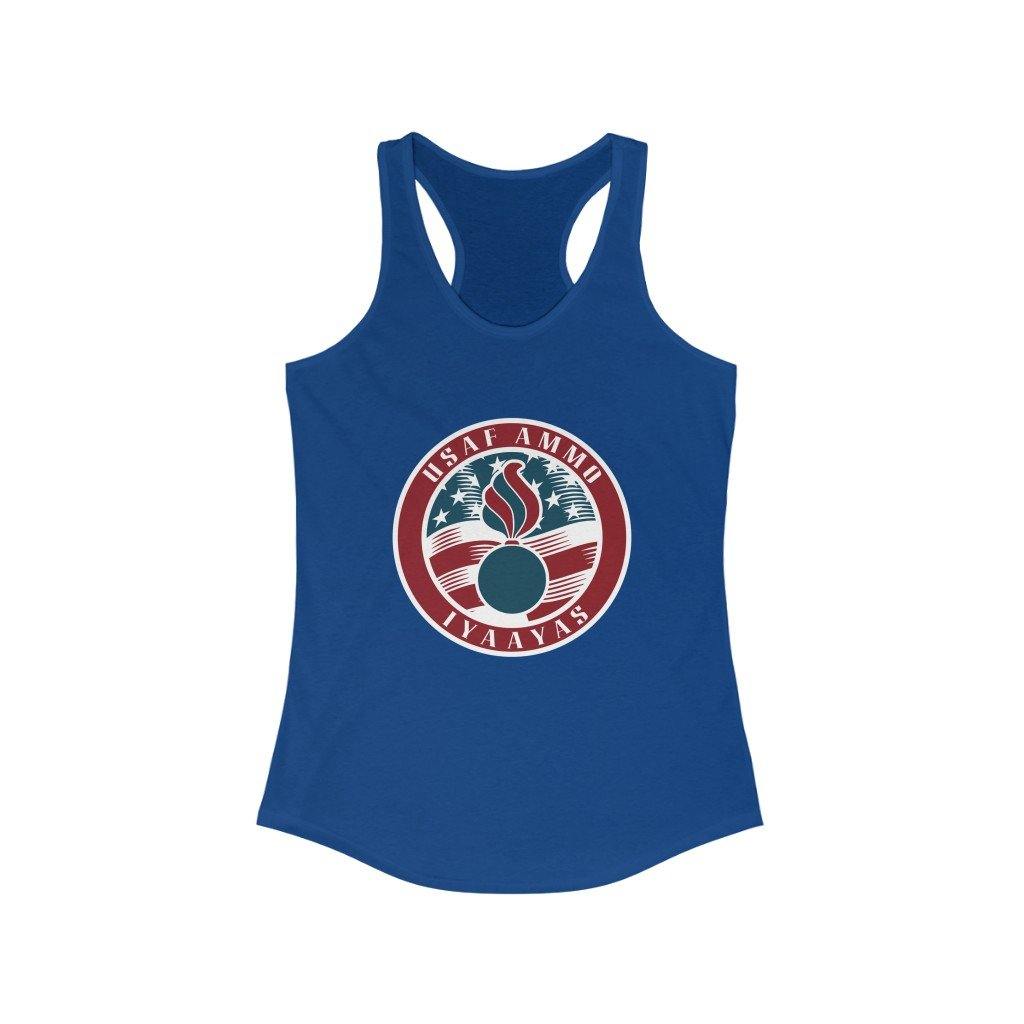 USAF AMMO Stars and Stripes Logo With Pisspot In The Center IYAAYAS Womens Ideal Racerback Tank Top - AMMO Pisspot IYAAYAS Gear