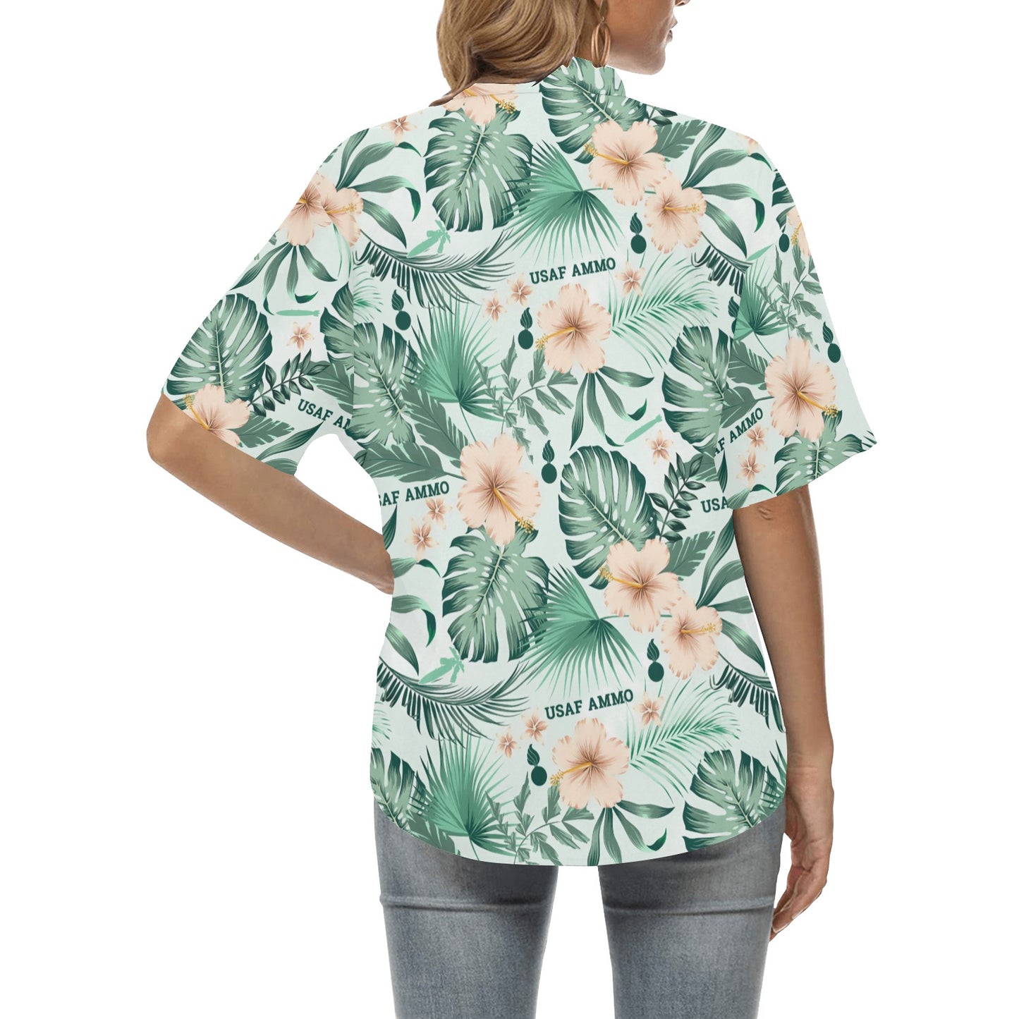 Green Leaves Light Orange Flowers USAF AMMO Pisspots Bombs AMMO Womens Shirt