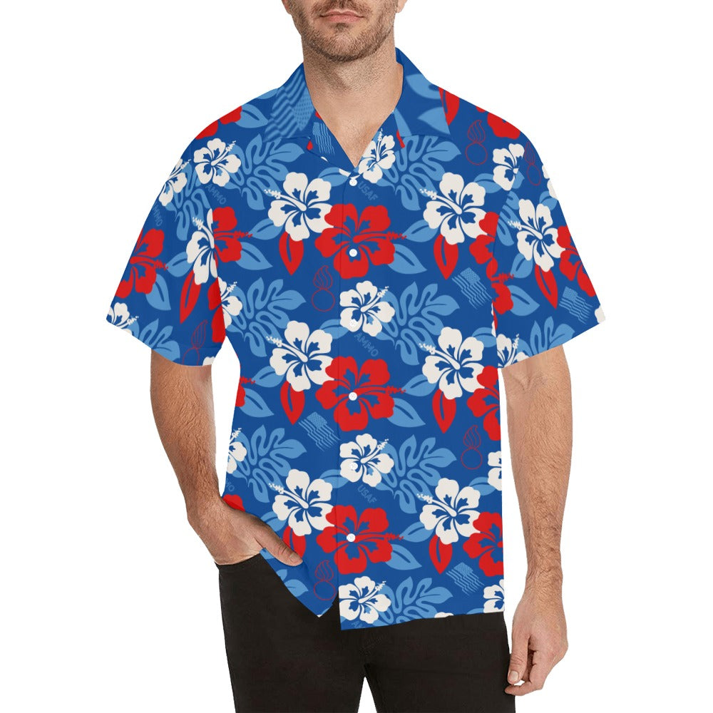 Red White and Blue American Flag Pisspot USAF AMMO Patriotic Mens Hawaiian Shirt
